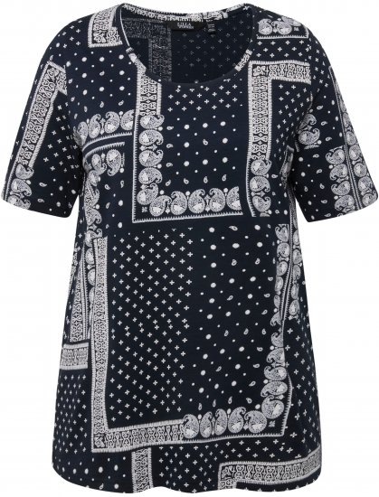 Ulla Popken Paisley A-Line Short Sleeve Tee Navy Blue - Potlačené tričká pre ženy - 