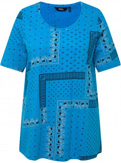 Ulla Popken Paisley A-Line Short Sleeve Tee Sapphire Blue - Potlačené tričká pre ženy - 