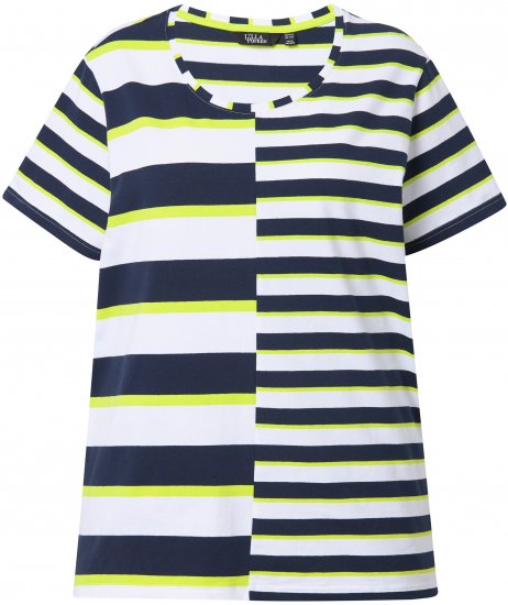 Ulla Popken Mix Stripe Short Sleeve Tee Lime - Potlačené tričká pre ženy - 