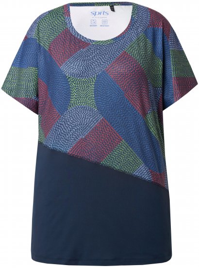 Ulla Popken Quick Drying Geometric Print Short Sleeve Tee Navy Blue - Potlačené tričká pre ženy - 