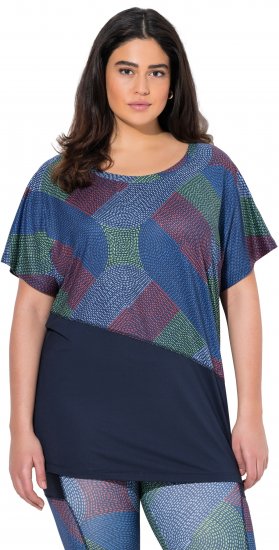 Ulla Popken Quick Drying Geometric Print Short Sleeve Tee Navy Blue - Potlačené tričká pre ženy - 