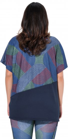 Ulla Popken Quick Drying Geometric Print Short Sleeve Tee Navy Blue - Potlačené tričká pre ženy - 