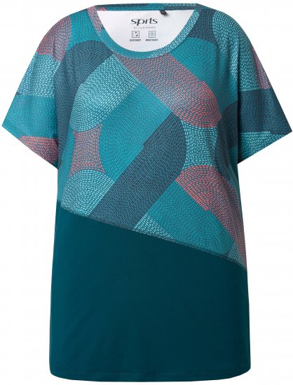 Ulla Popken Quick Drying Geometric Print Short Sleeve Tee Dark Petrol - Potlačené tričká pre ženy - 