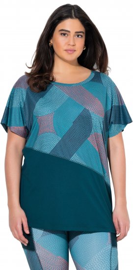 Ulla Popken Quick Drying Geometric Print Short Sleeve Tee Dark Petrol - Potlačené tričká pre ženy - 