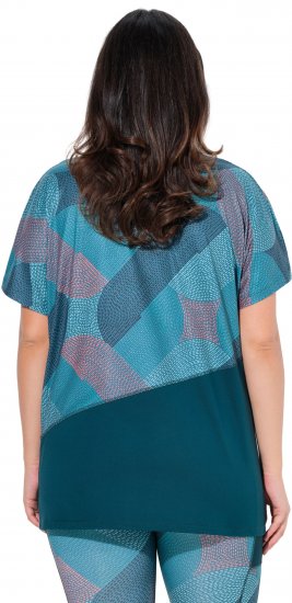 Ulla Popken Quick Drying Geometric Print Short Sleeve Tee Dark Petrol - Potlačené tričká pre ženy - 