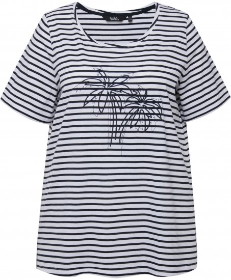 Ulla Popken Palm Tree Embroidered Tee Navy Blue - Potlačené tričká pre ženy - 