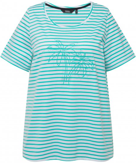 Ulla Popken Palm Tree Embroidered Tee Turquoise Green - Potlačené tričká pre ženy - 