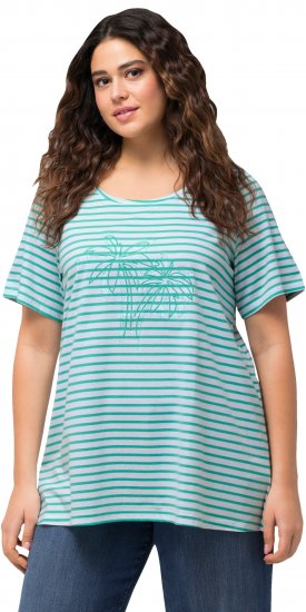 Ulla Popken Palm Tree Embroidered Tee Turquoise Green - Potlačené tričká pre ženy - 