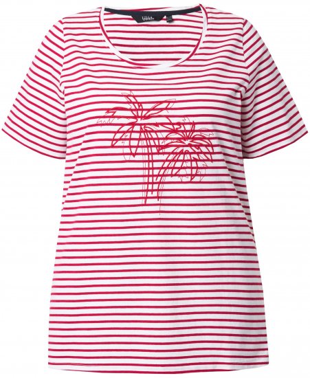 Ulla Popken Palm Tree Embroidered Tee Dark Raspberry - Potlačené tričká pre ženy - 