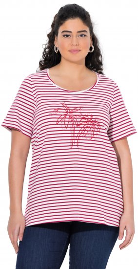 Ulla Popken Palm Tree Embroidered Tee Dark Raspberry - Potlačené tričká pre ženy - 