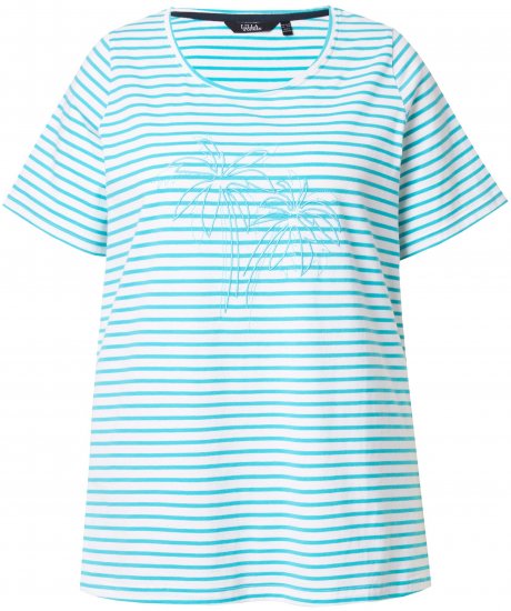 Ulla Popken Palm Tree Embroidered Tee Deep Aqua - Potlačené tričká pre ženy - 