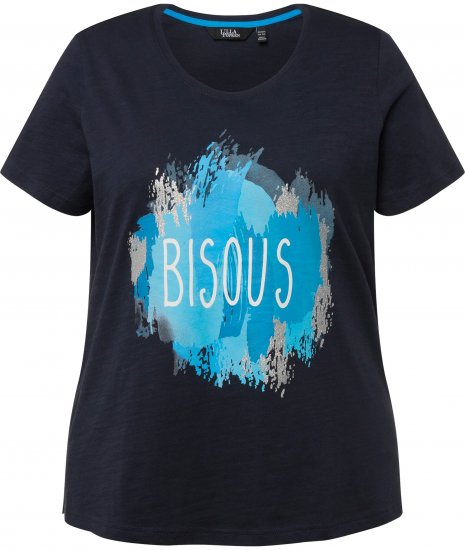 Ulla Popken BISOUS Short Sleeve Graphic Tee Navy Blue - Potlačené tričká pre ženy - 