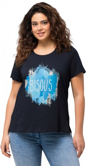 Ulla Popken BISOUS Short Sleeve Graphic Tee Navy Blue - Potlačené tričká pre ženy - 