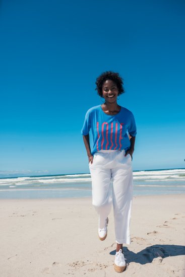 Ulla Popken LOVE Short Sleeve Graphic Tee Sapphire Blue - Potlačené tričká pre ženy - 