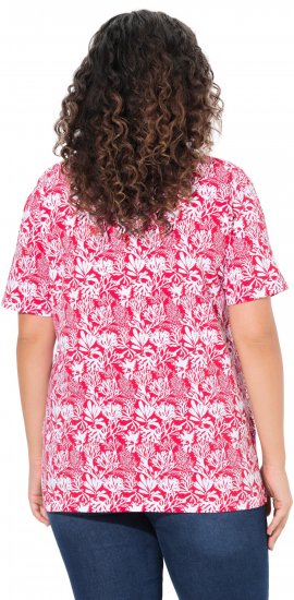 Ulla Popken Coral Reef Printed Short Sleeve V-Neck Tee Lychee - Potlačené tričká pre ženy - 