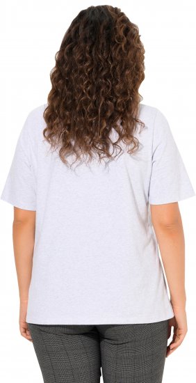Ulla Popken Embroidered Face Motif Short Sleeve V-Neck Tee Light Grey Melange - Potlačené tričká pre ženy - 
