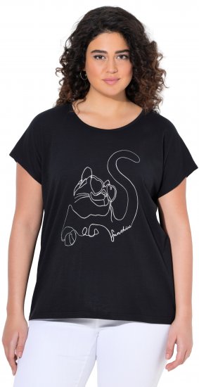 Ulla Popken Metallic Animal Cap Sleeve Graphic Tee Black - Potlačené tričká pre ženy - 