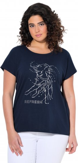 Ulla Popken Metallic Animal Cap Sleeve Graphic Tee Navy - Potlačené tričká pre ženy - 