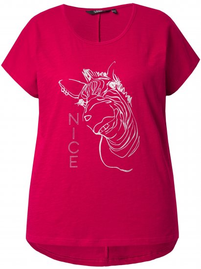 Ulla Popken Metallic Animal Cap Sleeve Graphic Tee Dark Raspberry - Potlačené tričká pre ženy - 