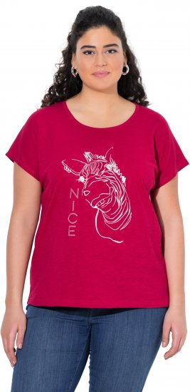 Ulla Popken Metallic Animal Cap Sleeve Graphic Tee Dark Raspberry - Potlačené tričká pre ženy - 