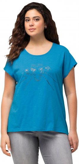 Ulla Popken Metallic Animal Cap Sleeve Graphic Tee Sapphire Blue - Potlačené tričká pre ženy - 