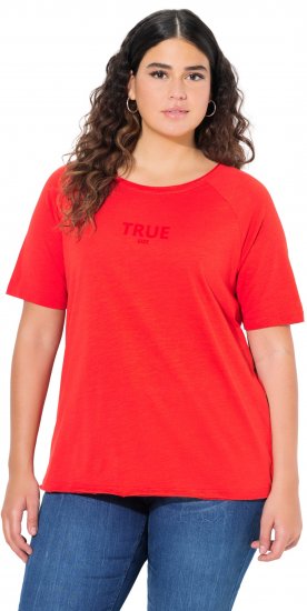 Ulla Popken TRUE Lettering Short Sleeve Tee Neon Red - Potlačené tričká pre ženy - 