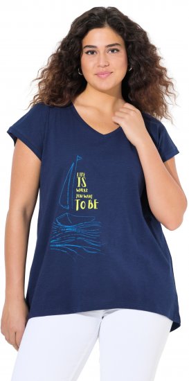 Ulla Popken Half-Sleeve A-line V-Neck Boat Pattern T-Shirt Ink Blue - Potlačené tričká pre ženy - 