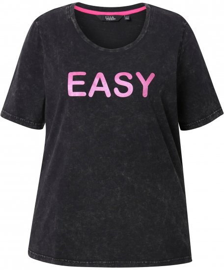 Ulla Popken Easy Short Sleeve Acid Wash Graphic Tee Black - Potlačené tričká pre ženy - 