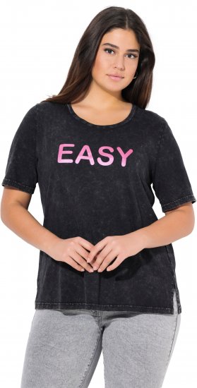 Ulla Popken Easy Short Sleeve Acid Wash Graphic Tee Black - Potlačené tričká pre ženy - 