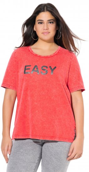 Ulla Popken Easy Short Sleeve Acid Wash Graphic Tee Light Red - Potlačené tričká pre ženy - 