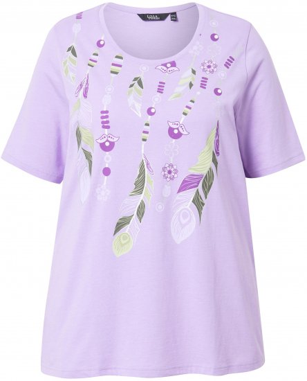 Ulla Popken Metallic Feather Short Sleeve Graphic Tee Lavender - Potlačené tričká pre ženy - 