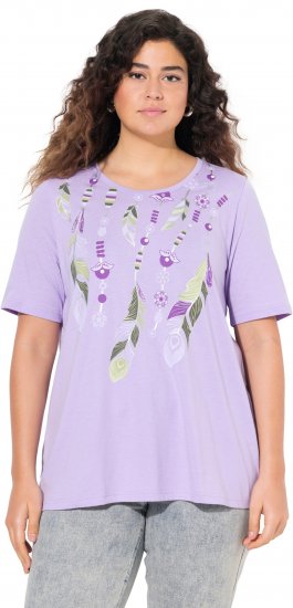 Ulla Popken Metallic Feather Short Sleeve Graphic Tee Lavender - Potlačené tričká pre ženy - 
