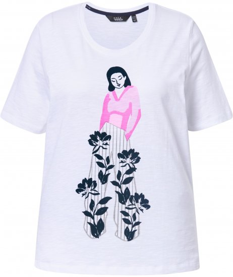 Ulla Popken Flocked Short Sleeve Graphic Tee Snow White - Potlačené tričká pre ženy - 