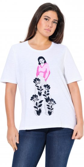Ulla Popken Flocked Short Sleeve Graphic Tee Snow White - Potlačené tričká pre ženy - 