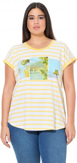 Ulla Popken Striped Short Sleeve Citrus Graphic Tee Sun Yellow - Potlačené tričká pre ženy - 