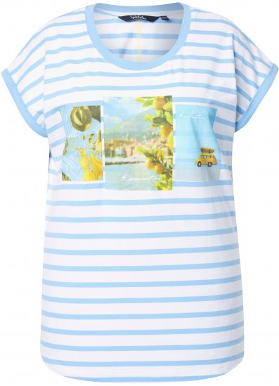 Ulla Popken Striped Short Sleeve Citrus Graphic Tee Light Blue - Potlačené tričká pre ženy - 