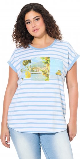 Ulla Popken Striped Short Sleeve Citrus Graphic Tee Light Blue - Potlačené tričká pre ženy - 