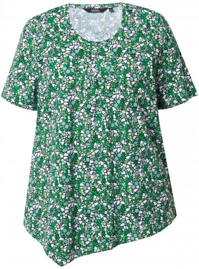 Ulla Popken Floral Pointed Hem Short Sleeve Tee Green - Potlačené tričká pre ženy - 