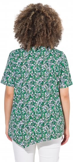 Ulla Popken Floral Pointed Hem Short Sleeve Tee Green - Potlačené tričká pre ženy - 