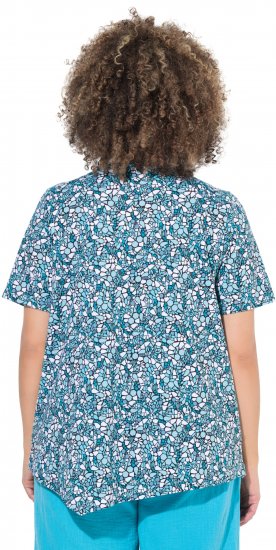 Ulla Popken Floral Pointed Hem Short Sleeve Tee Deep Aqua - Potlačené tričká pre ženy - 