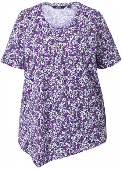 Ulla Popken Floral Pointed Hem Short Sleeve Tee Purple - Potlačené tričká pre ženy - 