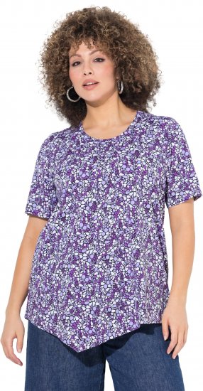 Ulla Popken Floral Pointed Hem Short Sleeve Tee Purple - Potlačené tričká pre ženy - 