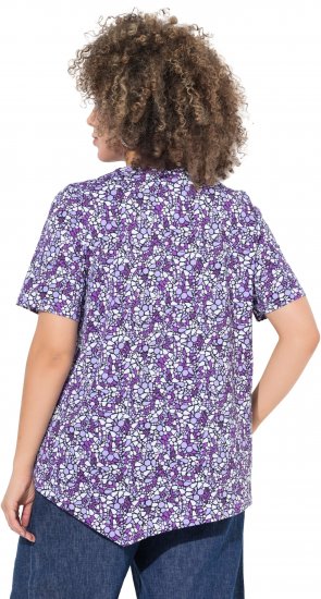 Ulla Popken Floral Pointed Hem Short Sleeve Tee Purple - Potlačené tričká pre ženy - 