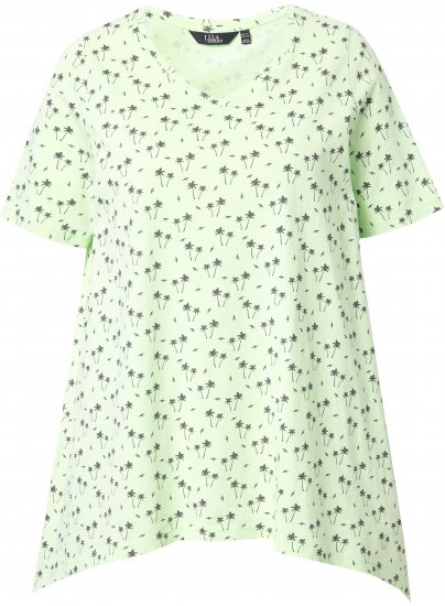 Ulla Popken Palm Tree Print Pointed Hem Tee Lett Lime - Potlačené tričká pre ženy - 