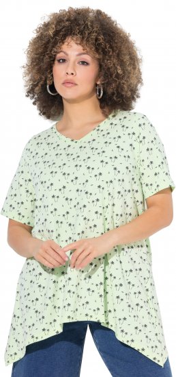 Ulla Popken Palm Tree Print Pointed Hem Tee Lett Lime - Potlačené tričká pre ženy - 