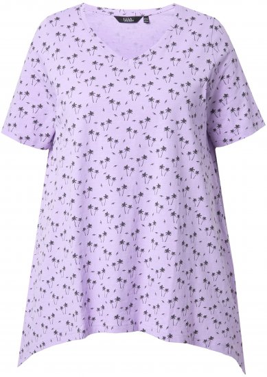 Ulla Popken Palm Tree Print Pointed Hem Tee Lavender - Potlačené tričká pre ženy - 