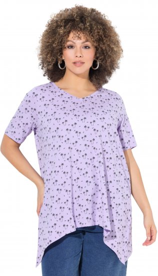 Ulla Popken Palm Tree Print Pointed Hem Tee Lavender - Potlačené tričká pre ženy - 