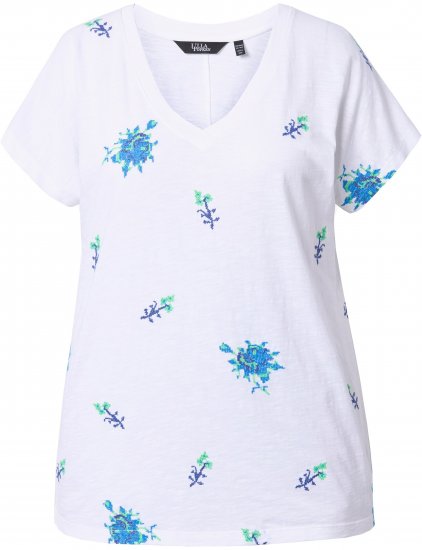 Ulla Popken Cross Stitch Short Sleeve Tee Snow White - Potlačené tričká pre ženy - 