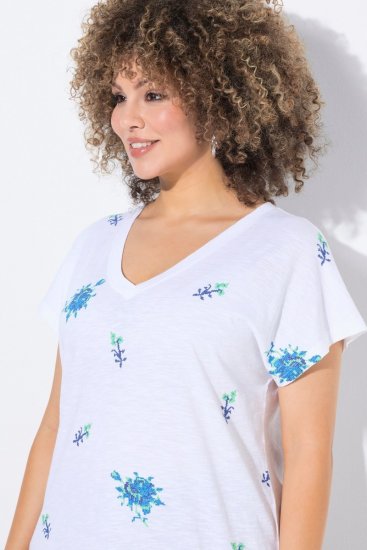 Ulla Popken Cross Stitch Short Sleeve Tee Snow White - Potlačené tričká pre ženy - Dámske tričká s potlačou