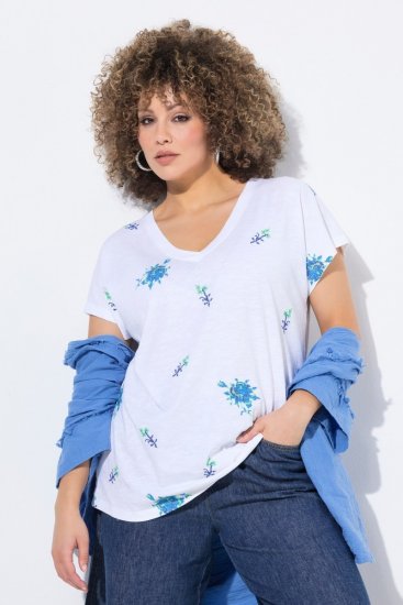 Ulla Popken Cross Stitch Short Sleeve Tee Snow White - Potlačené tričká pre ženy - Dámske tričká s potlačou